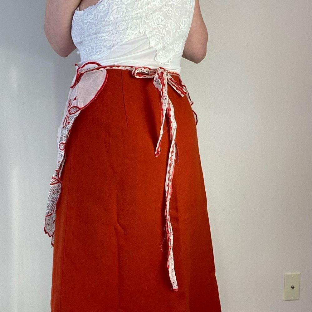 VTG 40s / 50s Sheer Fan and Bow Design Pocketed Fashion Apron for Wear or Upcycl - Picture 5 of 7
